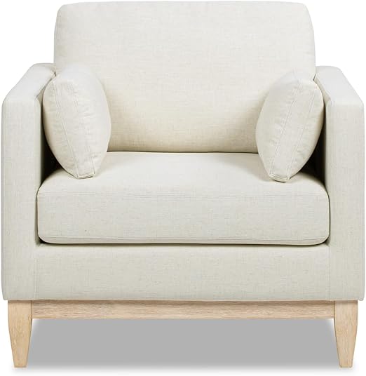 Farmhouse Upholstered Accent Chair – Modern Lounge Armchair with Performance Fabric and Solid Wood Frame