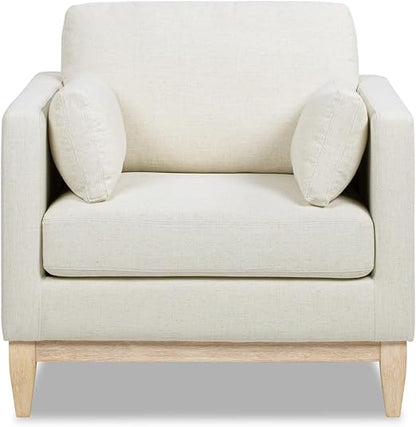 Farmhouse Upholstered Accent Chair – Modern Lounge Armchair with Performance Fabric and Solid Wood Frame