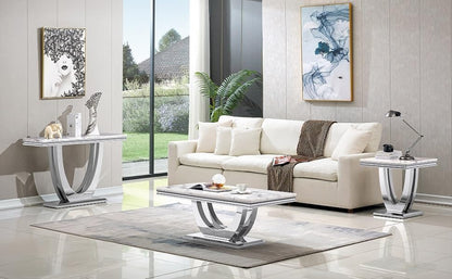Modern Marble Coffee Table Set – 2-Piece Living Room Side Table with Stainless Steel Frame