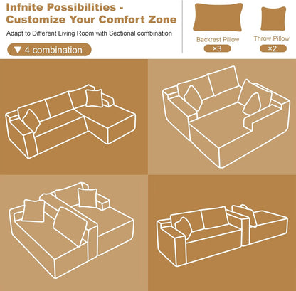 Modular Cloud L-Shaped Sectional Sofa with Plush Corduroy Fabric and Chaise Lounge