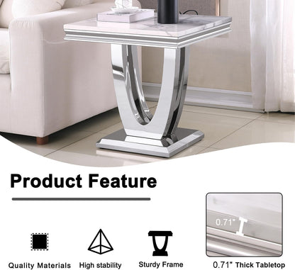 Modern Marble Coffee Table Set – 2-Piece Living Room Side Table with Stainless Steel Frame