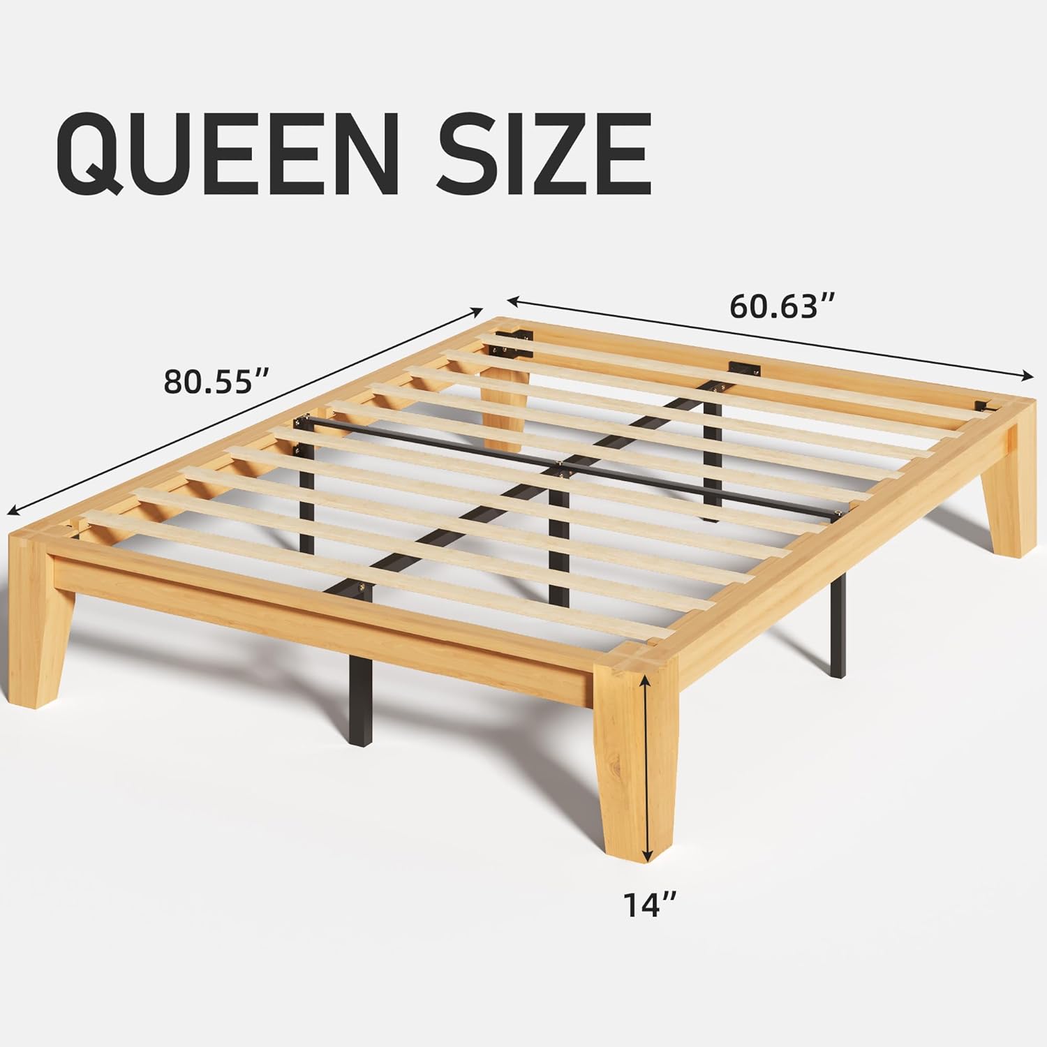Premium Solid Wood Bed Frame with Heavy Duty Support and Noise-Free Structure