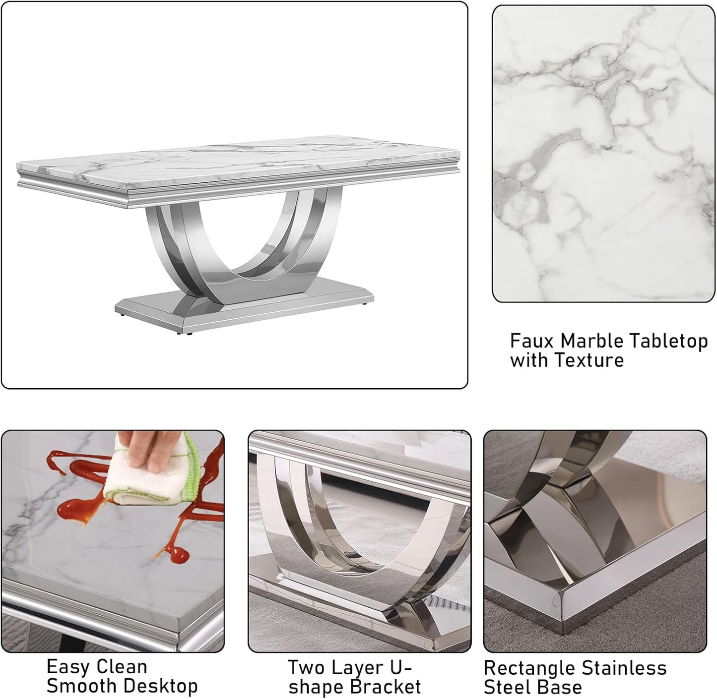 Modern Marble Coffee Table Set – 2-Piece Living Room Side Table with Stainless Steel Frame