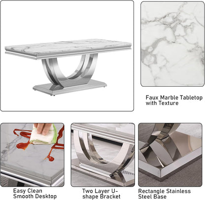 Modern Marble Coffee Table Set – 2-Piece Living Room Side Table with Stainless Steel Frame