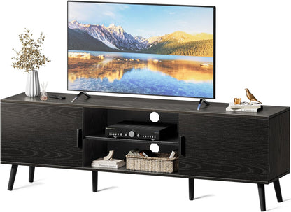 Mid-Century Modern TV Stand with Storage Cabinets and Cable Management