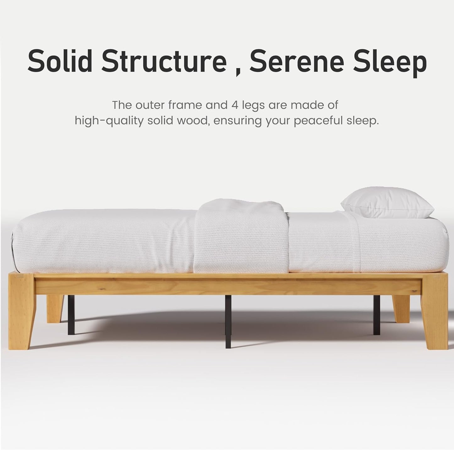Premium Solid Wood Bed Frame with Heavy Duty Support and Noise-Free Structure