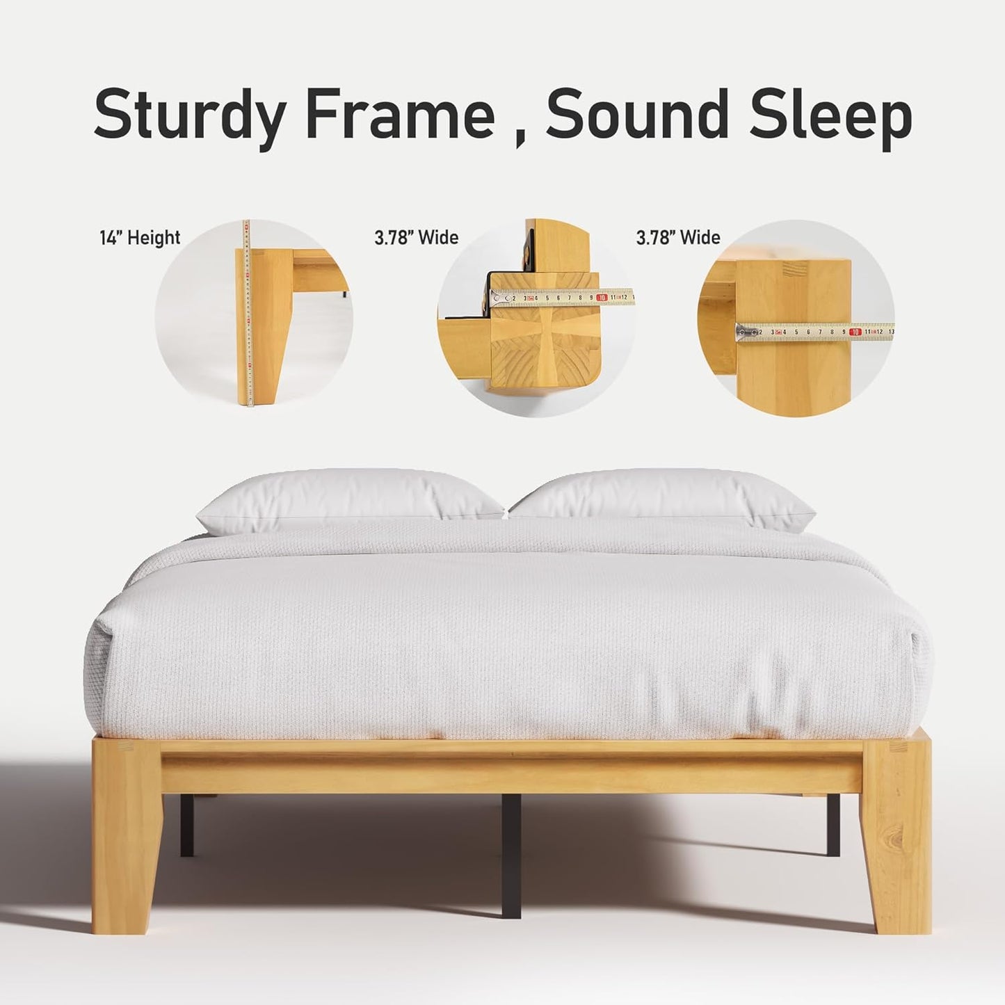 Premium Solid Wood Bed Frame with Heavy Duty Support and Noise-Free Structure