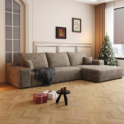 Modular Cloud L-Shaped Sectional Sofa with Plush Corduroy Fabric and Chaise Lounge