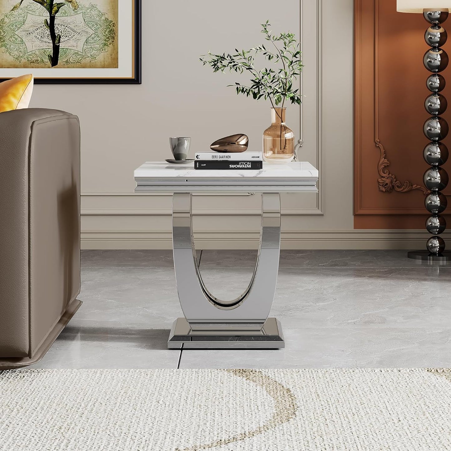 Modern Marble Coffee Table Set – 2-Piece Living Room Side Table with Stainless Steel Frame