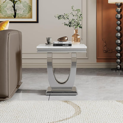 Modern Marble Coffee Table Set – 2-Piece Living Room Side Table with Stainless Steel Frame