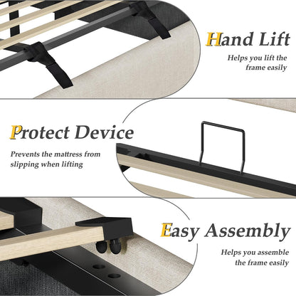 King Size Hydraulic Lift-Up Storage Bed Frame with Wingback Headboard and Noise-Free Design
