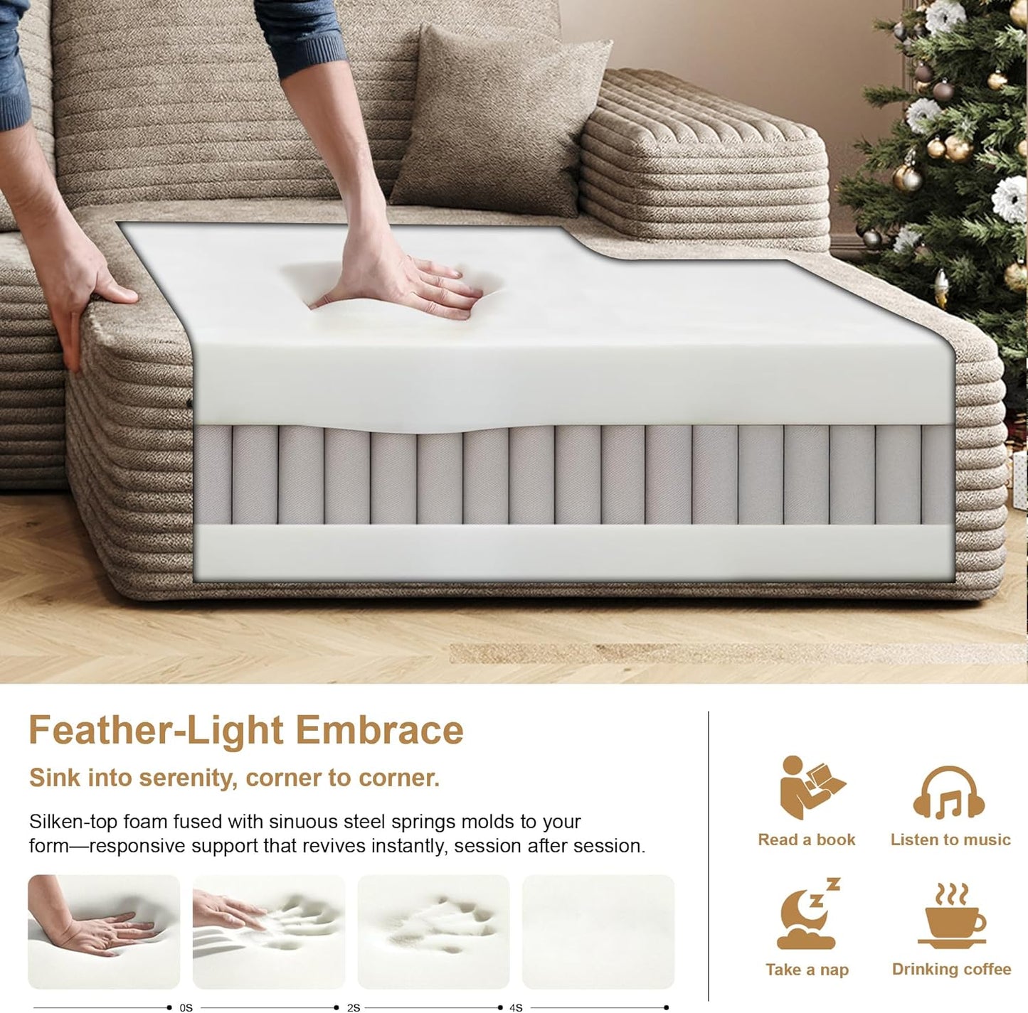 Modular Cloud L-Shaped Sectional Sofa with Plush Corduroy Fabric and Chaise Lounge