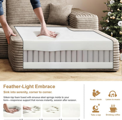 Modular Cloud L-Shaped Sectional Sofa with Plush Corduroy Fabric and Chaise Lounge