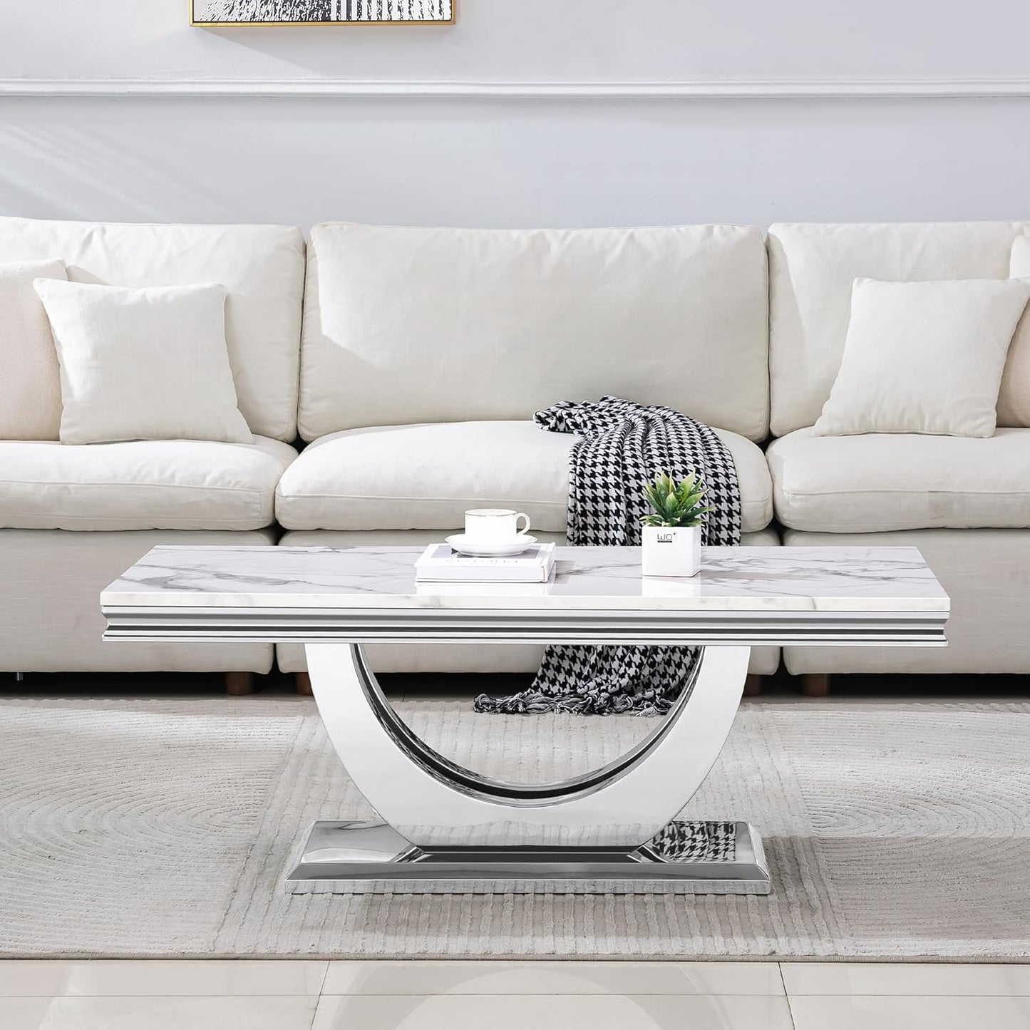 Modern Marble Coffee Table Set – 2-Piece Living Room Side Table with Stainless Steel Frame
