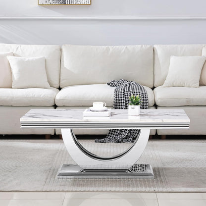 Modern Marble Coffee Table Set – 2-Piece Living Room Side Table with Stainless Steel Frame