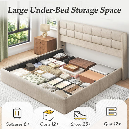 King Size Hydraulic Lift-Up Storage Bed Frame with Wingback Headboard and Noise-Free Design