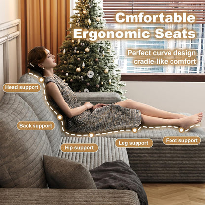 Modular Cloud L-Shaped Sectional Sofa with Plush Corduroy Fabric and Chaise Lounge