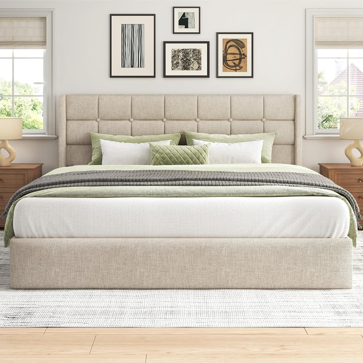 King Size Hydraulic Lift-Up Storage Bed Frame with Wingback Headboard and Noise-Free Design