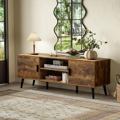 Mid-Century Modern TV Stand with Storage Cabinets and Cable Management