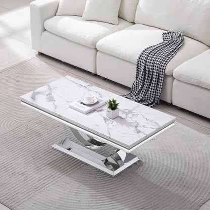 Modern Marble Coffee Table Set – 2-Piece Living Room Side Table with Stainless Steel Frame