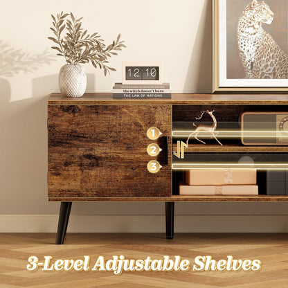 Mid-Century Modern TV Stand with Storage Cabinets and Cable Management