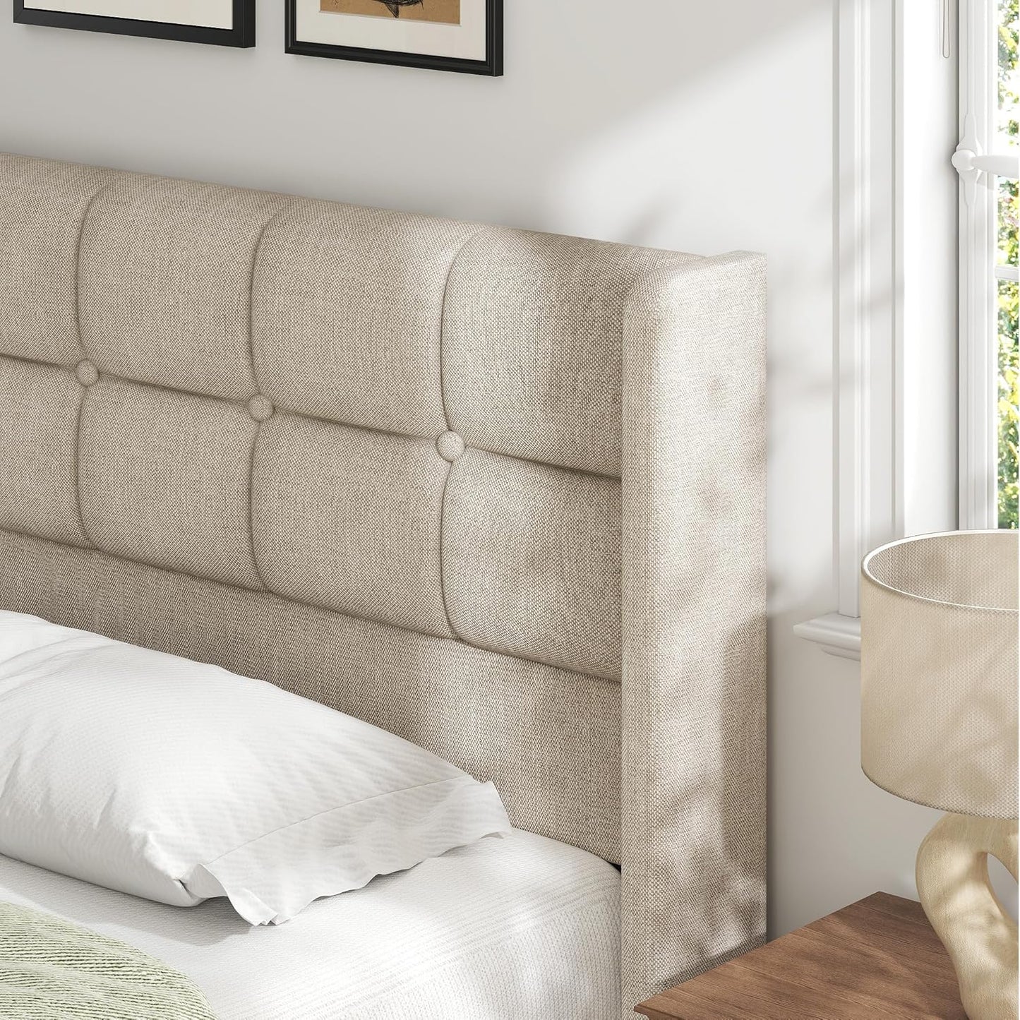 King Size Hydraulic Lift-Up Storage Bed Frame with Wingback Headboard and Noise-Free Design