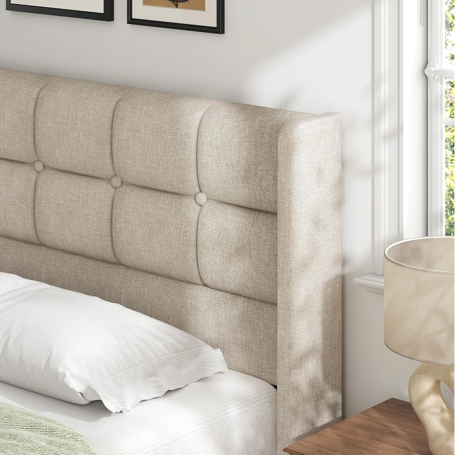 King Size Hydraulic Lift-Up Storage Bed Frame with Wingback Headboard and Noise-Free Design