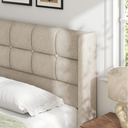 King Size Hydraulic Lift-Up Storage Bed Frame with Wingback Headboard and Noise-Free Design