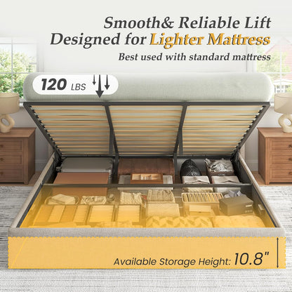 King Size Hydraulic Lift-Up Storage Bed Frame with Wingback Headboard and Noise-Free Design
